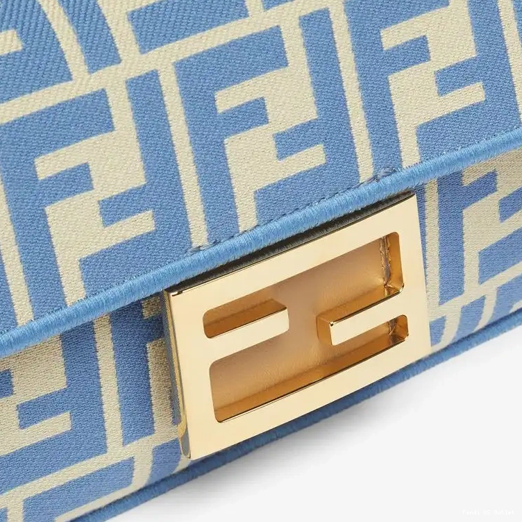 Vintage HOT Bag Blue Baguette In Fendi Motif Mini Fabric FF 0515